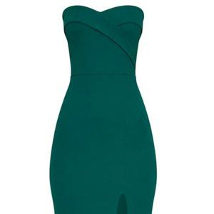 EMERALD GREEN BANDEAU FOLDED DETAIL EXTREME SPLIT